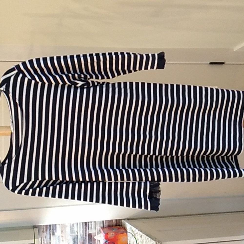 Black and cream stripe knit tunic dress